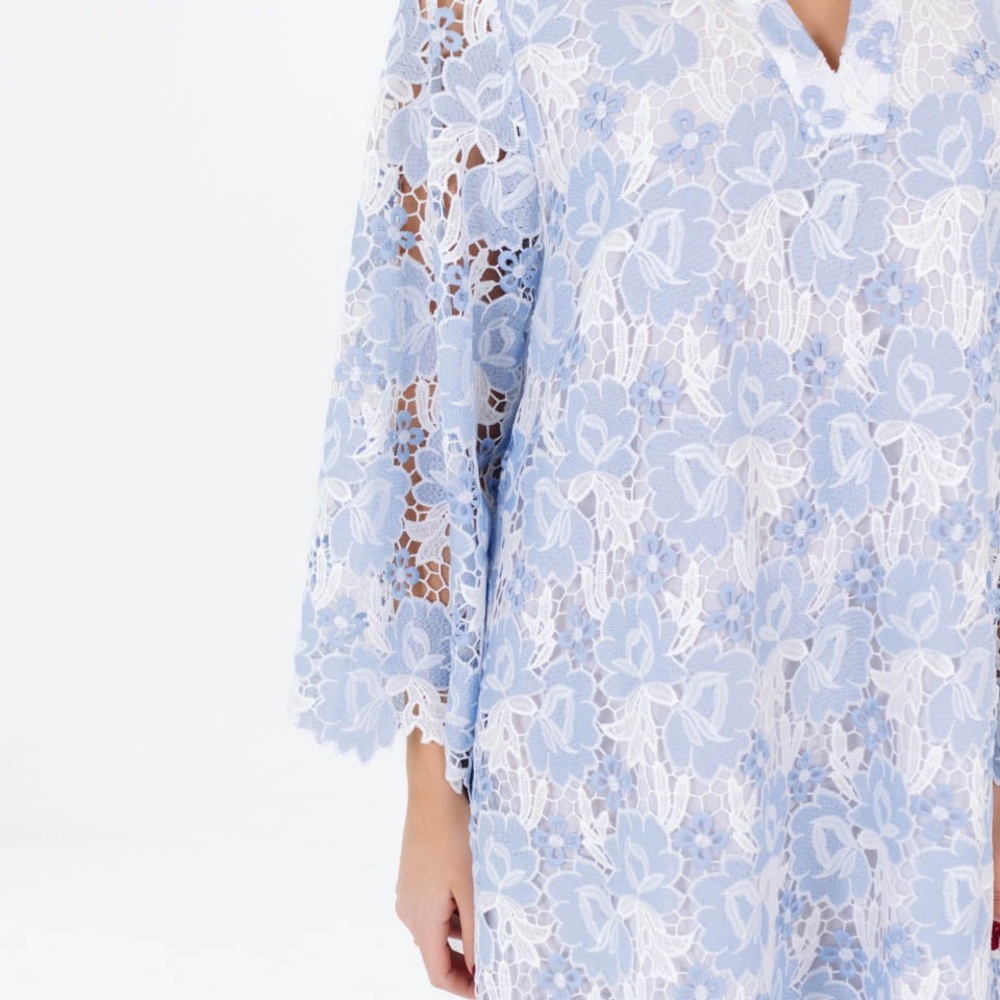 Maggie Floral Lace Split V-Neck Long Sleeve Shift Dress, Small